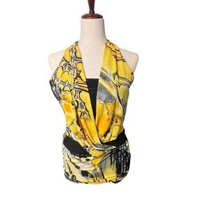 Vintage Cache Yellow Halter Top w/ Cami  Y2K 90s Clubwear Party‎ Sz S Going Out